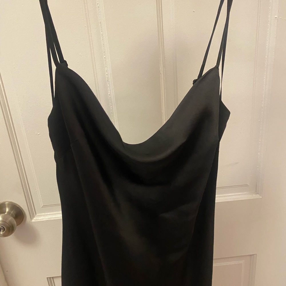 Black Express Satin Cowl Neck Midi Slip Dress XS